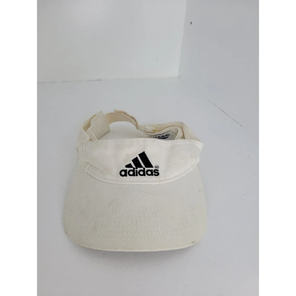 White‎ Adidas 3D Bar Sun Visor Hat 90's Vintage Adjustable Golf Casual Hat